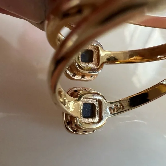 MM Stamped Trio Triple Agate Gold Tone Ring Melinda Maria - Picture 4 of 4